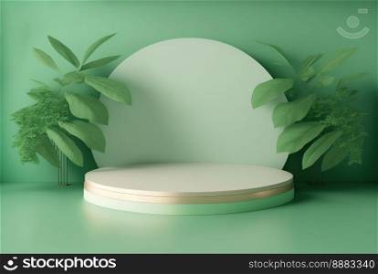 Realistic Natural 3D Podium with soft Green for product display