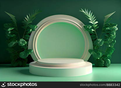 Realistic Natural 3D Podium with soft Green for product presentation