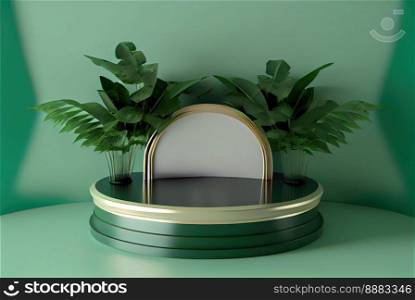 Realistic Natural 3D Podium with soft Green for product scene