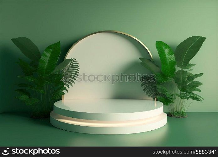 Realistic Natural 3D Podium with soft Green for product showcase