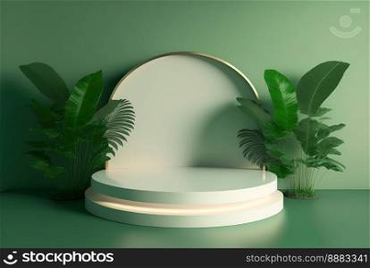 Realistic Natural 3D Podium with soft Green for product showcase