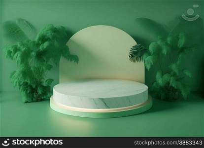 Realistic Natural 3D Podium with soft Green for product stage