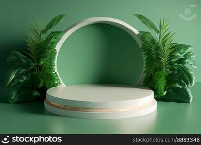 Realistic Natural 3D Render Podium with soft Green for product showcase