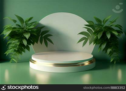 Realistic Natural 3D Render Podium with soft Green for product stand