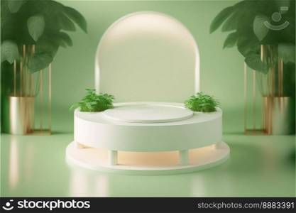 Realistic Nature 3D Podium with soft Green for product promotion