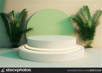 Realistic Nature 3D Render Podium with soft Green for product promotion