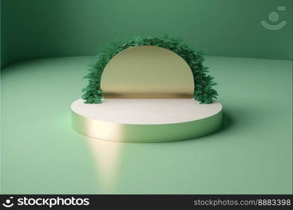 Realistic Nature 3D Render Podium with soft Green for product stage