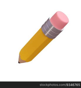 Realistic pencil with eraser 3d icon. Colored drawing and painting tool for education and studies with clipping path. Office supplies, stationery element. School, university or college design.. Realistic pencil with eraser 3d icon render. Colored drawing and painting tool for education and studies with clipping path. Office supplies, stationery element. School, university or college design