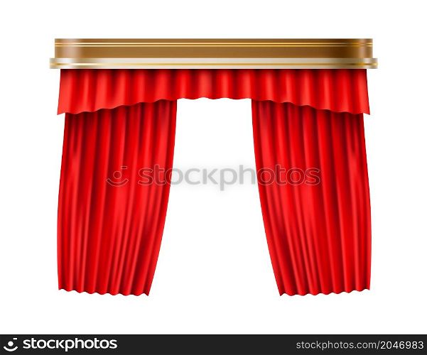 Realistic red curtains. Stage cover. Luxury satin fabric isolated on white background. Realistic red curtains. Stage cover. Luxury satin fabric