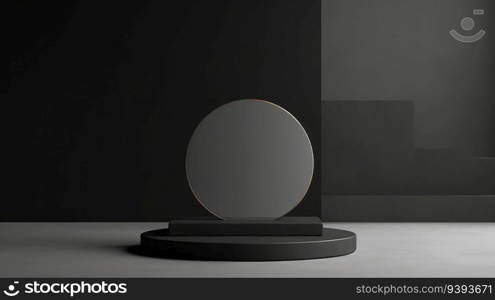 realistic round product pedestal podium 3D background with arch scene and green leaf. Minimal wall scene. Product presentation, mock up, show cosmetic product.