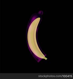 Realistic Rubber Condom and Yellow Banana. Realistic Rubber Condom and Yellow Banana on Black Background