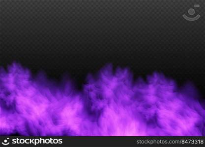 Realistic scary mystical  violet fog in night Halloween. Purple poisonous gas, dust and smoke effect.