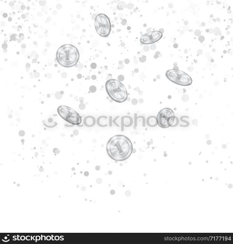 Realistic Silver Coins Falling from the Top. Grey Metal Money Isolated on White Background.. Realistic Silver Coins Falling from the Top. Grey Metal Money Isolated on White Background