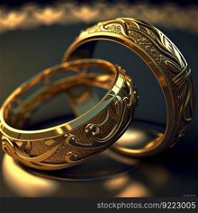 Realistic wedding rings illustration. AI generated.