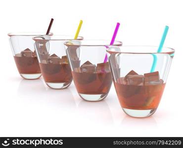realistic whiskey with ice and straws in the glass. CMYK. 3D