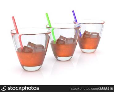 realistic whiskey with ice and straws in the glass. RGB. 3D