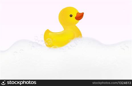 Realistic yellow rubber duck toy. Adorable duckling. High quality illustration for Your design.