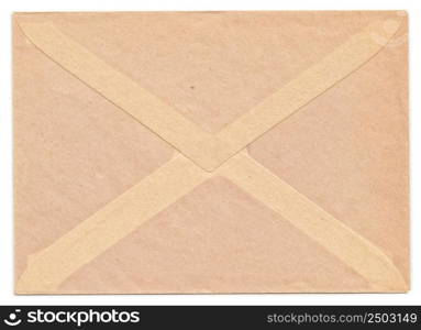Rear side of vintage envelope isolated on white