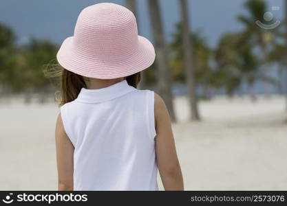 Rear view of a girl standing on the beach