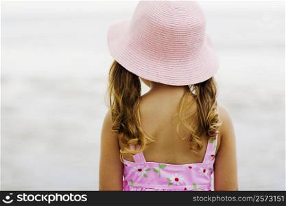 Rear view of a girl standing on the beach