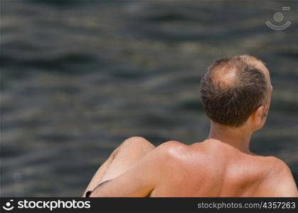 Rear view of a man, Bay of Naples, Naples, Naples Province, Campania, Italy