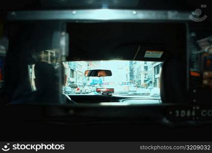 Rear view of a man in a car