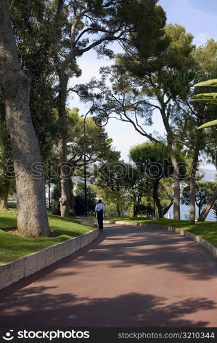Rear view of a man walking on a walkway, Monte Carlo, Monaco
