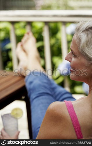 Rear view of a mature woman smiling