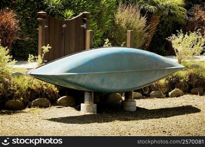 Rear view of a rowboat on a shore