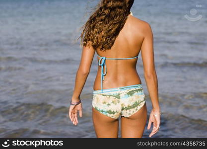 Rear view of a teenage girl standing on the beach