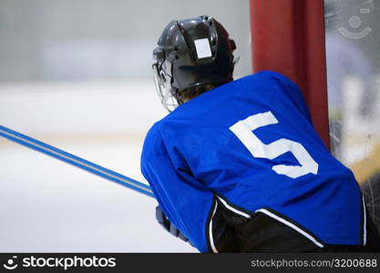 Rear view of an ice hockey player playing ice hockey