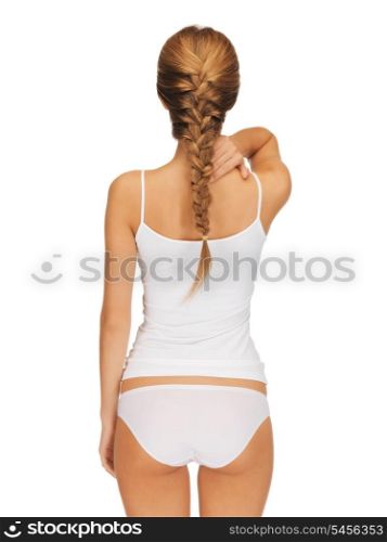 rear view of beautiful woman in cotton undrewear