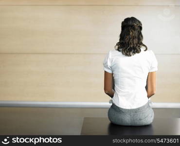 Rear view of businesswoman sitting on bench
