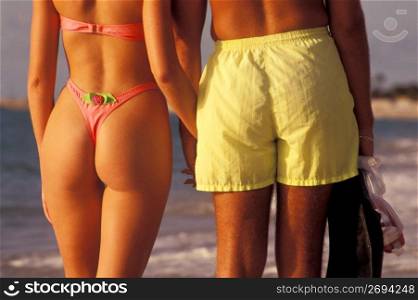 Rear view of couple at beach, Miami, Florida