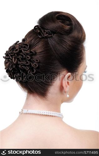 Rear view of creative wedding hairstyle - isolated on white
