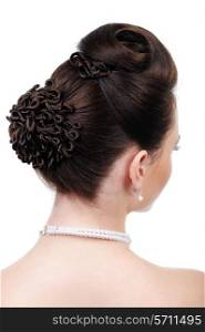 Rear view of creative wedding hairstyle - isolated on white