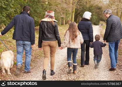 Rear View Of Multi Generation Family On Countryside Walk