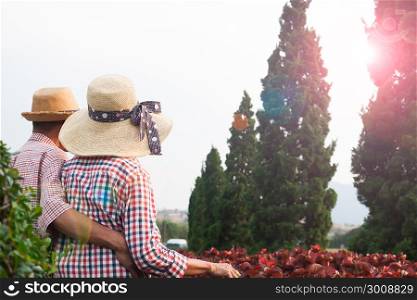 Rear view of older couple with nature, Healthy lifestyle, Happy senior