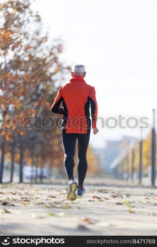Rear View Of Senior Man Jogging At Park