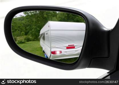 rearview car driving mirror meadow camping caravan