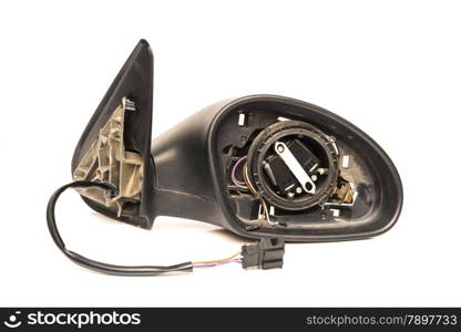 Rearview disassembled on a white background