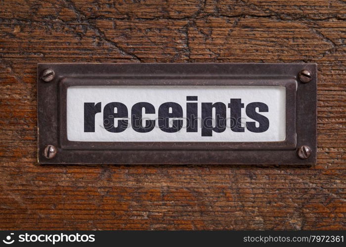 receipts - a label on a grunge wooden file cabinet - accounting or bookkeeping concept