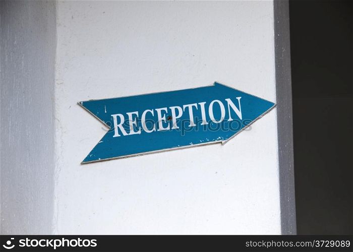 Reception Sign closeup on the wall
