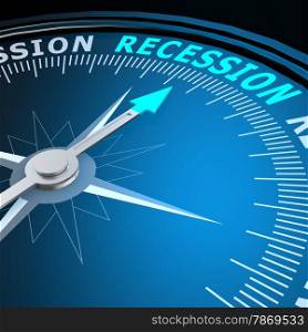 Recession word on compass image with hi-res rendered artwork that could be used for any graphic design.. Recession word on compass