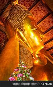 Reclining Buddha face. Wat Pho, Bangkok, Thailand