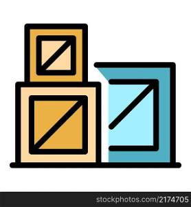Reconstruction boxes icon. Outline reconstruction boxes vector icon color flat isolated. Reconstruction boxes icon color outline vector