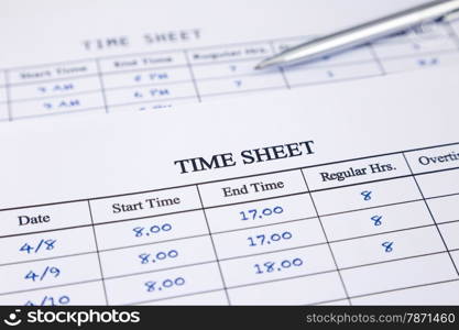 Record working times focus on time sheet word