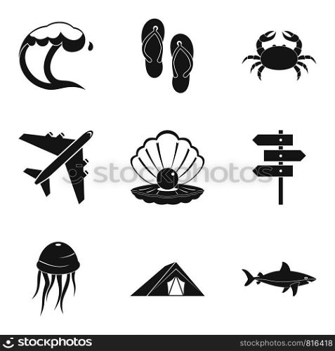 Recreation on beach icons set. Simple set of 9 recreation on beach vector icons for web isolated on white background. Recreation on beach icons set, simple style