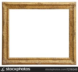 Rectangle Old gilded golden wooden frame isolated on white background with clipping path