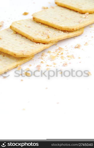 rectangular cheese crackers isolated on white background